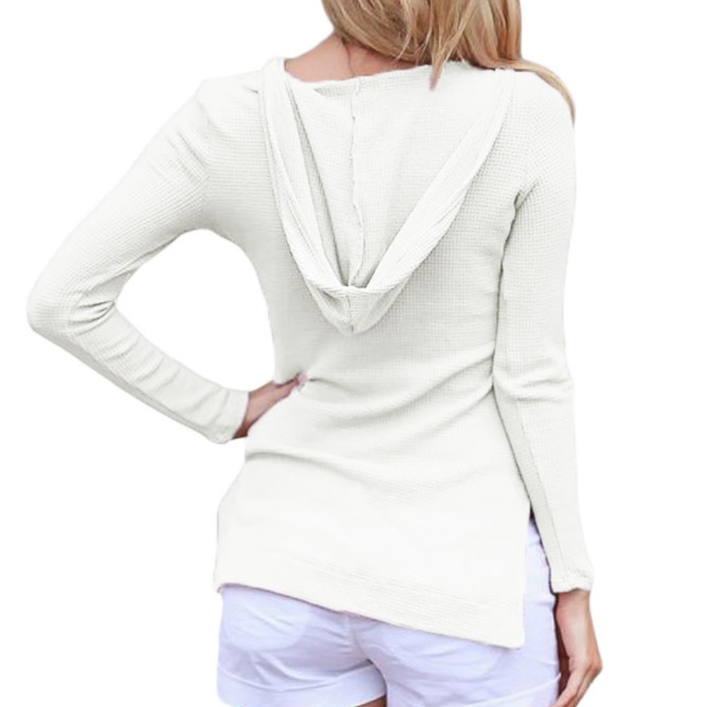 White Long Sleeve Knit Hooded Top
